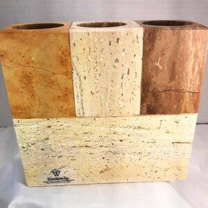 Waterstone Mexican Stone Marble Bud Vase Pen Holder Toothbrush Cream Tan Tones